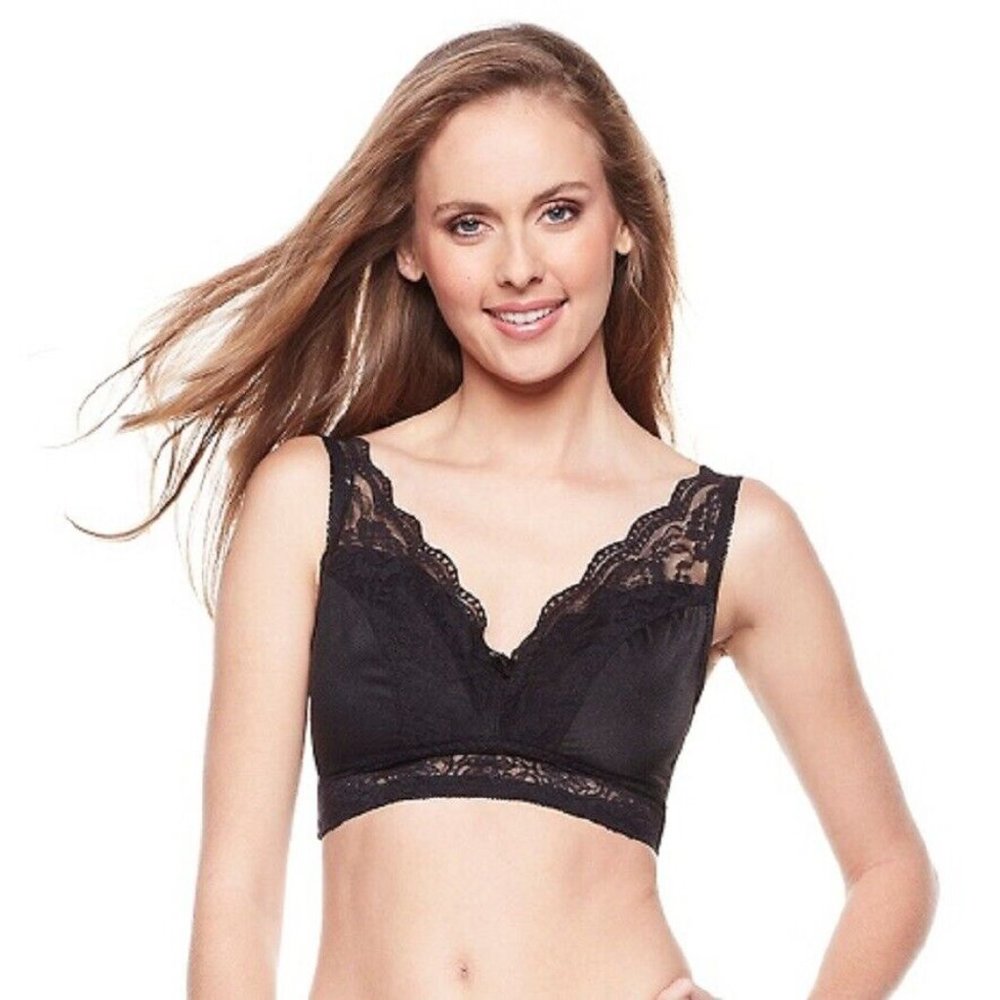 Rhonda Shear Black Lace Wirefree Shapewear Bra XL